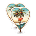(2 Pack) Tropical Beach Magnets - Palm Tree Ocean Waves Art - Coastal Heart Frame Design - Summer Vacation Fridge Decor - 5 Inches On Longest Side - Thick Durable Magnet - Made in USA - MAG20068