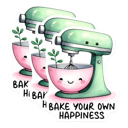(3 Pack) Stand Mixer Decals - Bake Your Own Happiness - Kitchen Decor Decals - 3 Inches On Longest Side - Easy Peel & Apply - Made in USA - 3MCS6280