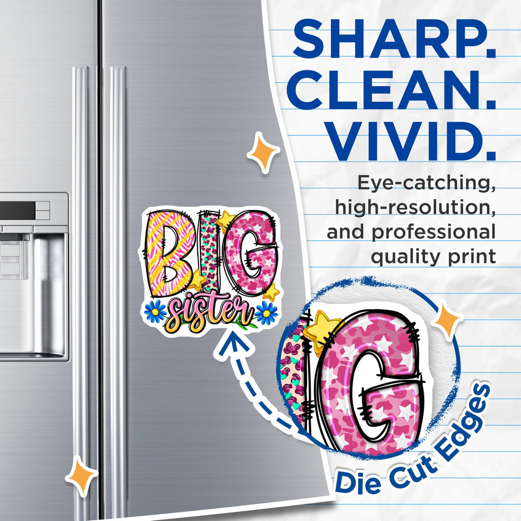 (2 Pack) Big Sister Magnets - Vibrant Sibling Announcement - Cute Kids Room Decor - New Baby Celebration - 5 Inches On Longest Side - Thick Durable Magnet - Made in USA - MAG23247