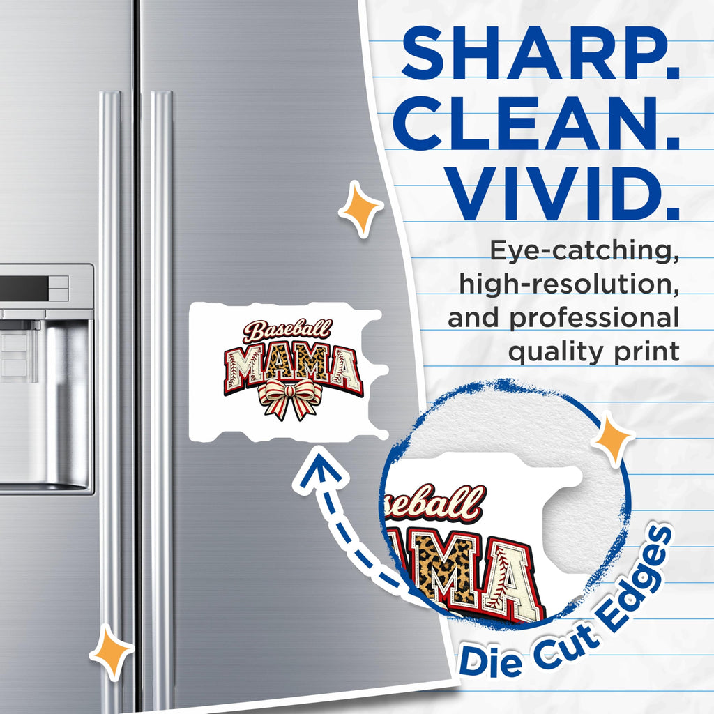 (2 Pack) Baseball Mama Magnets - Leopard Print Sports Mom - Game Day Fan Fridge Locker Decor - Team Spirit Cheer - 5 Inches On Longest Side - Thick Durable Magnet - Made in USA - MAG20659