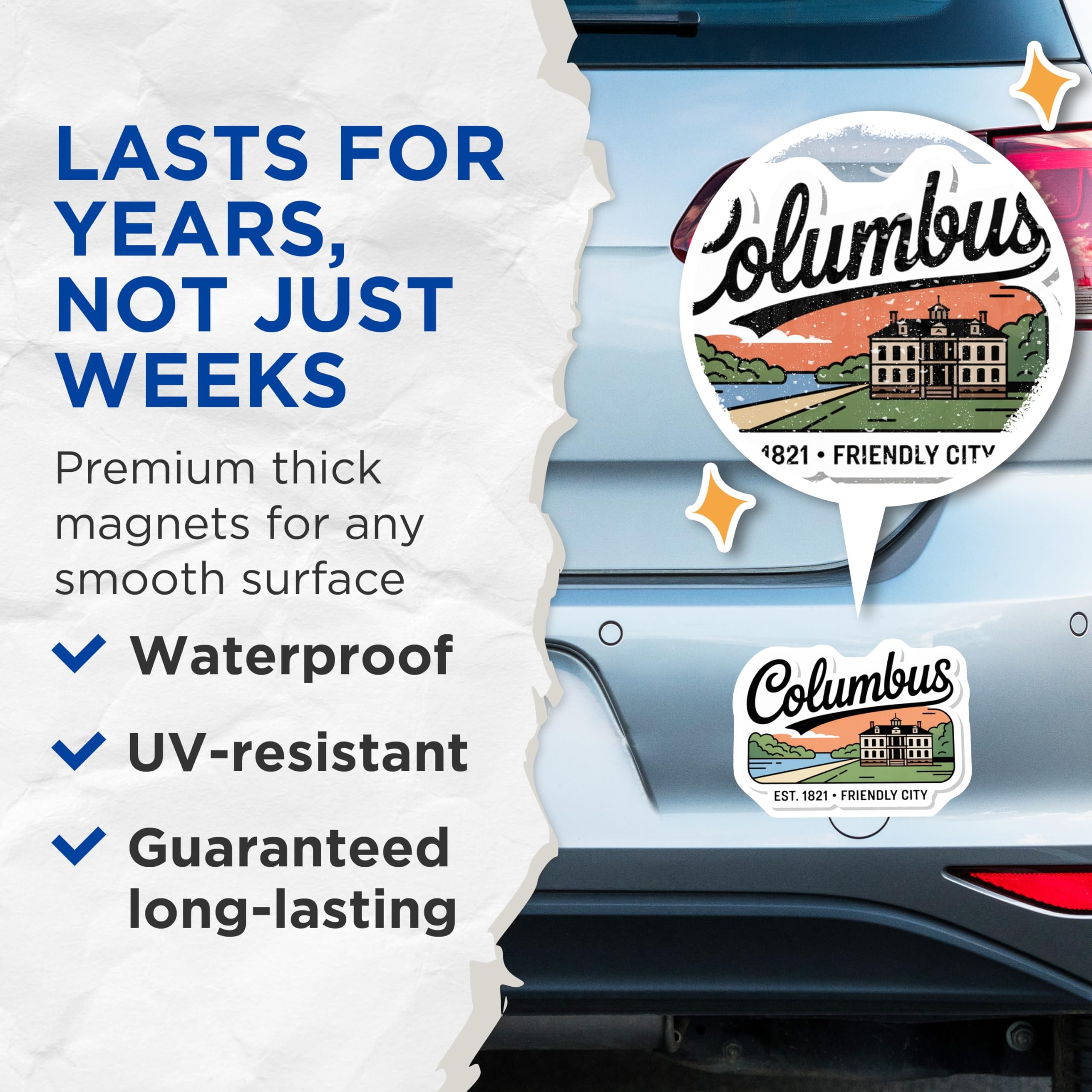 (2 Pack) Columbus Ohio Magnets - Landmark Decor - Friendly City Souvenir - 5" On Longest Side - Premium Magnet - for Cars, Refrigerators, Toolboxes, Lockers - Made in USA - MAG18900