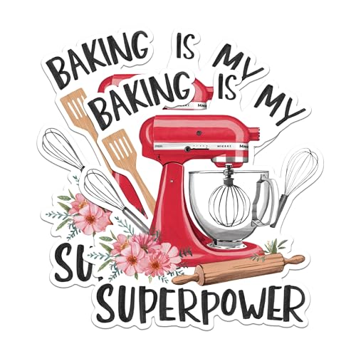 (2 Pack) Baking is My Superpower Stickers - Funny Baking Quote Stickers - Kitchen Mixer Stickers - 5" On Longest Side - Sticks to Any Smooth Flat Surface - Made in USA - BMCS2848
