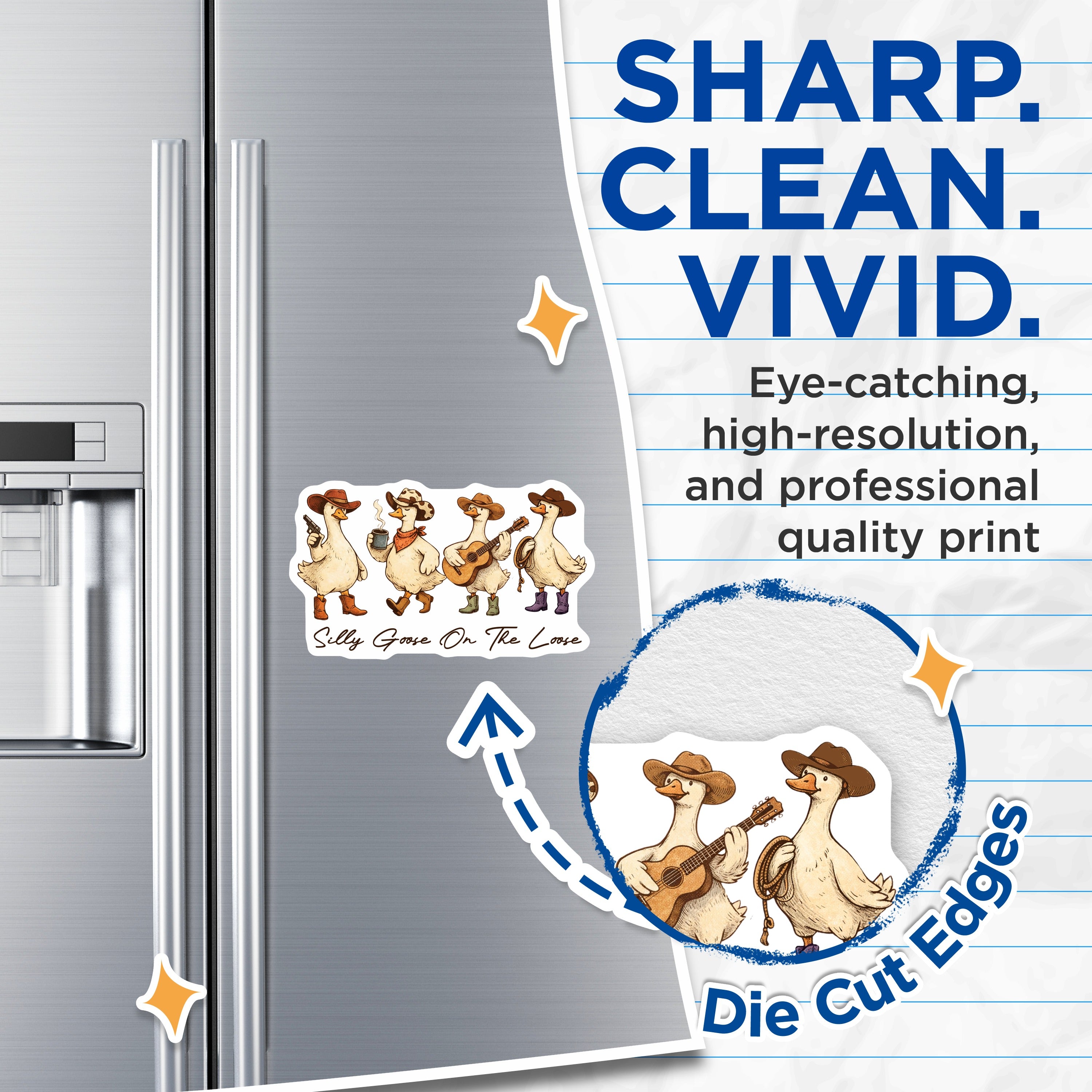 (2 Pack) Silly Goose On The Loose Magnets - Cowboy Geese Decor - Funny Farm Animal Western Kitchen Fridge - 5 Inches On Longest Side - Thick Durable Magnet - Made in USA - MAG39254