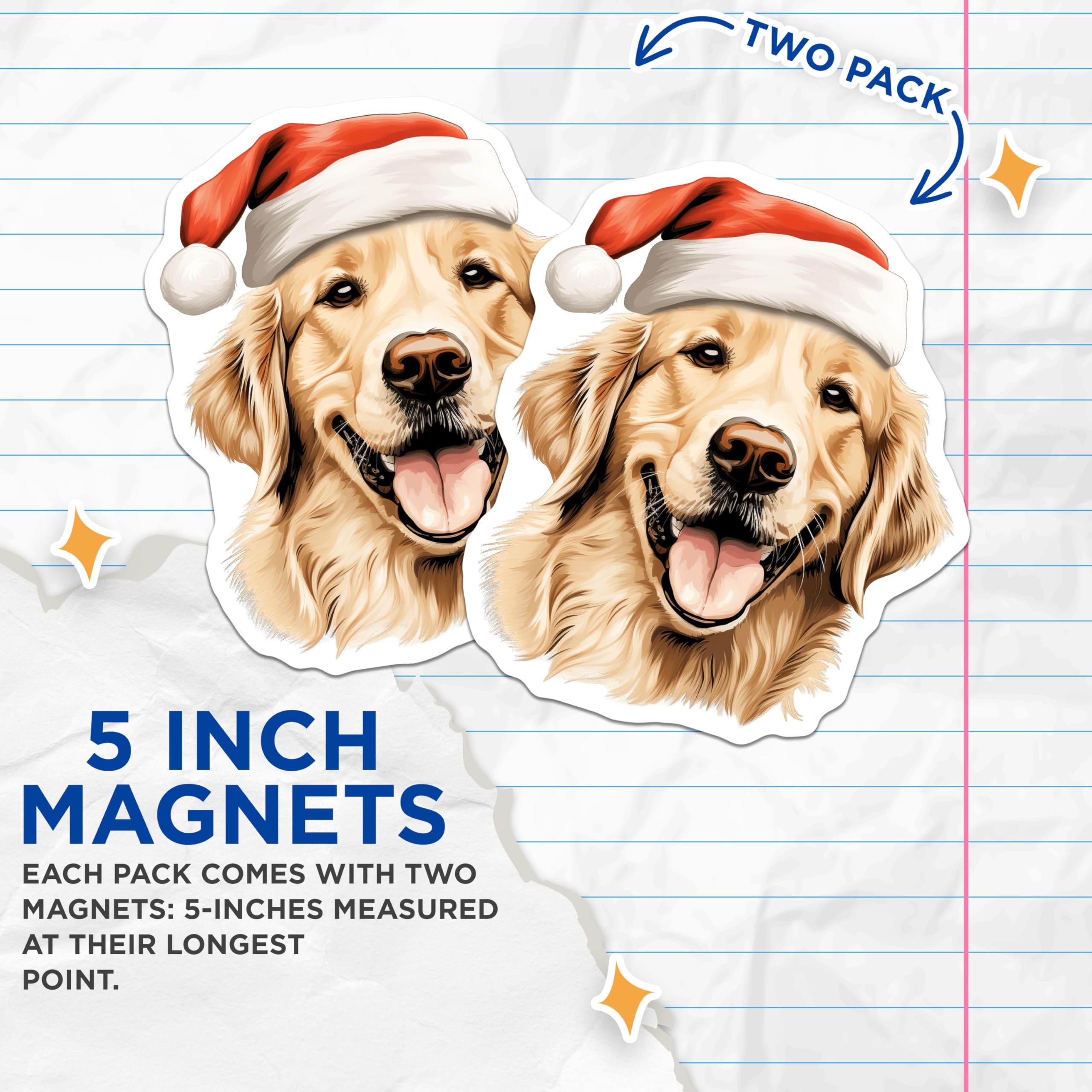 (2 Pack) Golden Retriever Santa Magnets - Christmas Dog Decor - Holiday Pet Owner Accessory - 5 Inches On Longest Side - Thick Durable Magnet - Made in USA - MAG28119