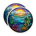 (2 Pack) Ocean Stained Glass Magnets - Sunset Seascape Art - Vibrant Nature Decor - Aquatic Scene Fridge Magnets - 5 Inches On Longest Side - Thick Durable Magnet - Made in USA - MAG27566