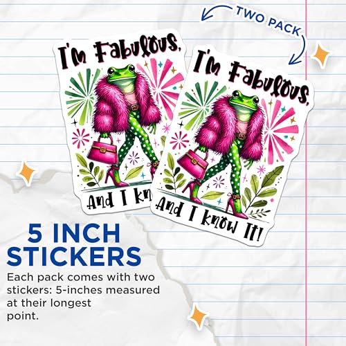 (2 Pack) Fabulous Frog Stickers - Funny Animal - Frog Quotes - 5" On Longest Side - Sticks to Smooth Flat Surfaces - Made in USA - BMCS7602
