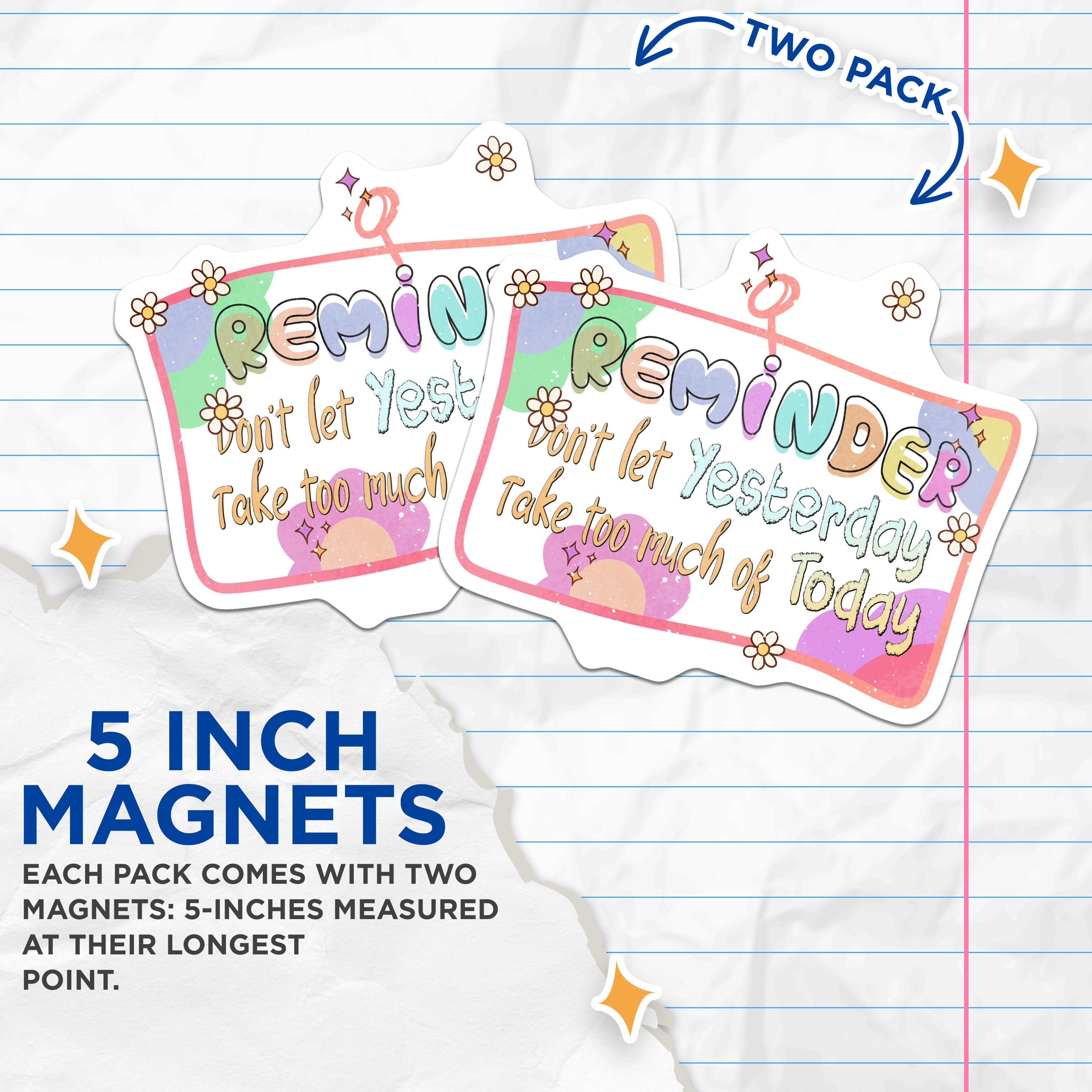 (2 Pack) Positive Affirmation Magnets - Reminder Yesterday Today Quote - Self Care Decor - Pastel Aesthetic Magnets - 5 Inches On Longest Side - Thick Durable Magnet - Made in USA - MAG37047