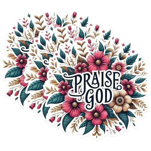 (3 Pack) Praise God Decals - Floral Christian Decal - Religious Laptop Decal - 3 Inches On Longest Side - Easy Peel & Apply - Made in USA - 3MCS1385