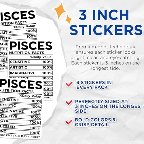 (3 Pack) Pisces Decals - Zodiac Sign Stickers - Astrology Laptop Decal - 3 Inches On Longest Side - Easy Peel & Apply - Made in USA - 3MCS4027