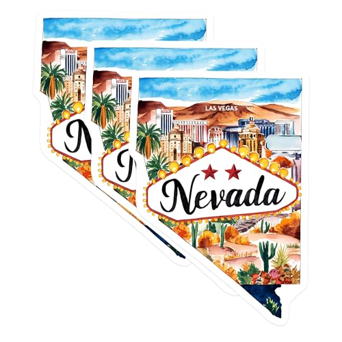 (3 Pack) Nevada Las Vegas Decals - Travel Souvenir - Laptop Decal- 3 Inches On Longest Side - Easy Peel & Apply - Made in USA - 3MCS5058