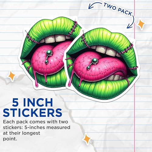 (2 Pack) Creepy Monster Lips Stickers - Halloween Stickers - Horror Stickers - 5" On Longest Side - Sticks to Smooth Flat Surfaces - Made in USA - BMCS4563