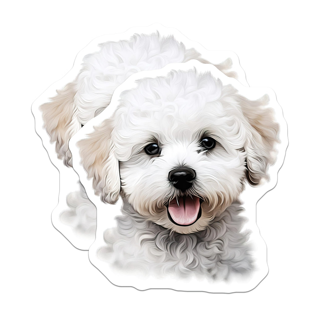 (2 Pack) Cute Fluffy Dog Magnets - Happy Puppy Refrigerator Decor - Bichon Poodle Dog Mom Dad - 5 Inches On Longest Side - Thick Durable Magnet - Made in USA - MAG28805