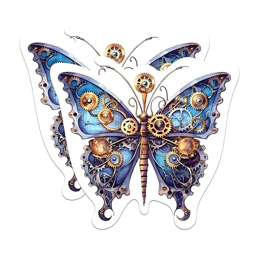 (2 Packs) Steampunk Butterfly Stickers - Aesthetic Gothic Steampunk Decals - 5 Inches On Longest Side - Premium Vinyl Decal - Sticks to Any Smooth Flat Surface - Made in USA - BMCS2326