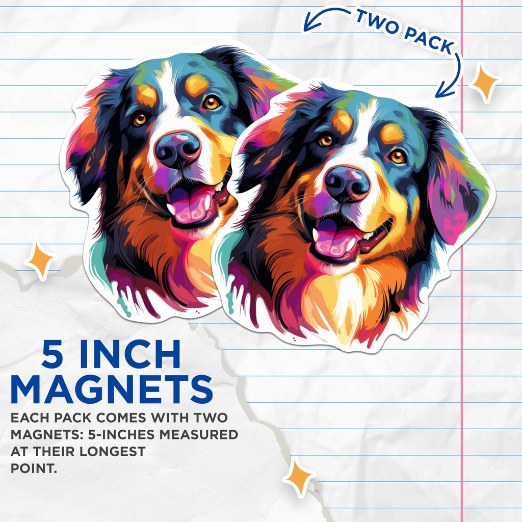 (2 Pack) Bernese Mountain Dog Breed Magnets - 5 Inches On Longest Side - Choose from Over 100 Dog Breeds - for Cars, Refrigerators, Toolboxes - Made in USA - MAG1777