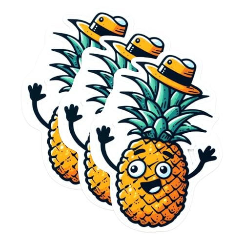 (3 Pack) Pineapple Decals - Funny Fruit Stickers - Laptop Decal - 3 Inches On Longest Side - Easy Peel & Apply - Made in USA - 3MCS0982