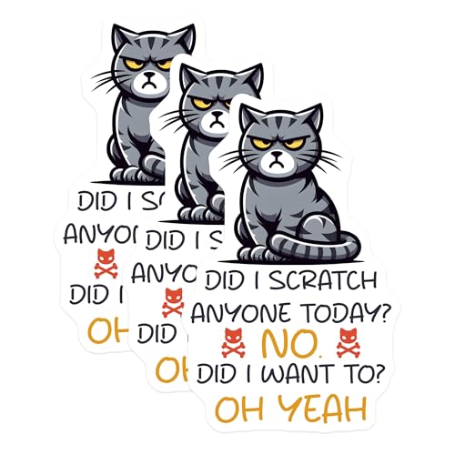(3 Pack) Grumpy Cat Decals - Funny Laptop Decals - Sarcastic Cat Lover Gifts - 3 Inches On Longest Side - Easy Peel & Apply - Made in USA - 3MCS6112
