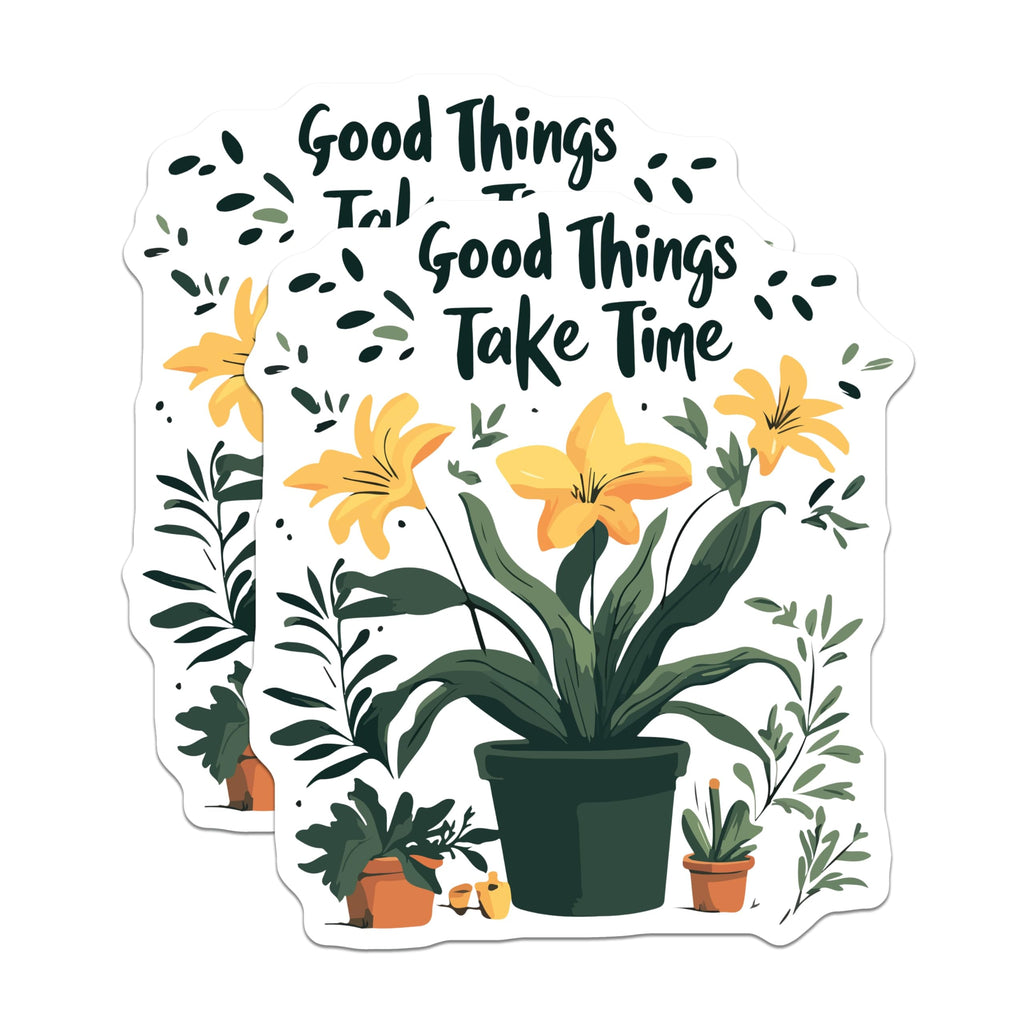 (2 Pack) Good Things Take Time Magnets - Inspirational Quote Botanical Plants Floral Decor - Refrigerator Locker Magnet Art - 5 Inches On Longest Side - Thick Durable Magnet - Made in USA - MAG19507