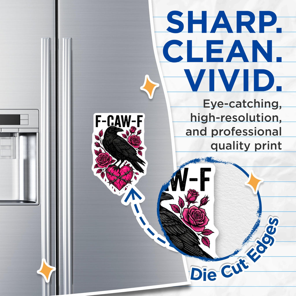 (2 Pack) Raven Magnets - F-CAW-F Rose Art - Crow Broken Heart Kitchen Decor - 5" On Longest Side - Premium Magnet - for Cars, Refrigerators, Toolboxes, Lockers - Made in USA - MAG15206