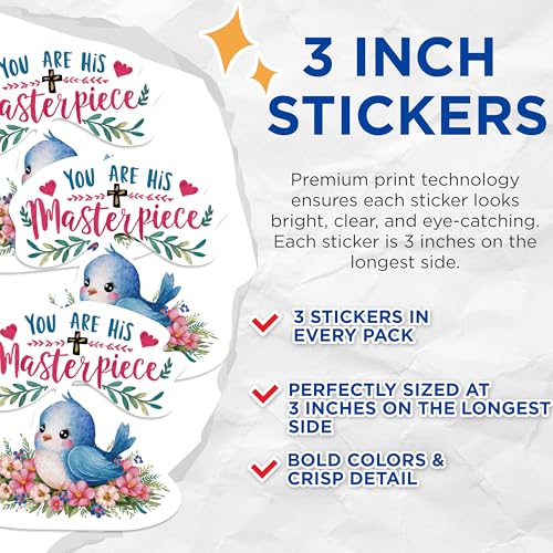 (3 Pack) Masterpiece Bird Decals - Christian Decal - Laptop Decals - 3 Inches On Longest Side - Easy Peel & Apply - Made in USA - 3MCS1203