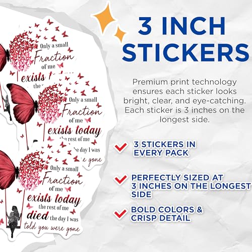 (3 Pack) Butterfly Decals - Inspirational Quote - Laptop Decal - Red Butterflies - 3 Inches On Longest Side - Easy Peel & Apply - Made in USA - 3MCS4904