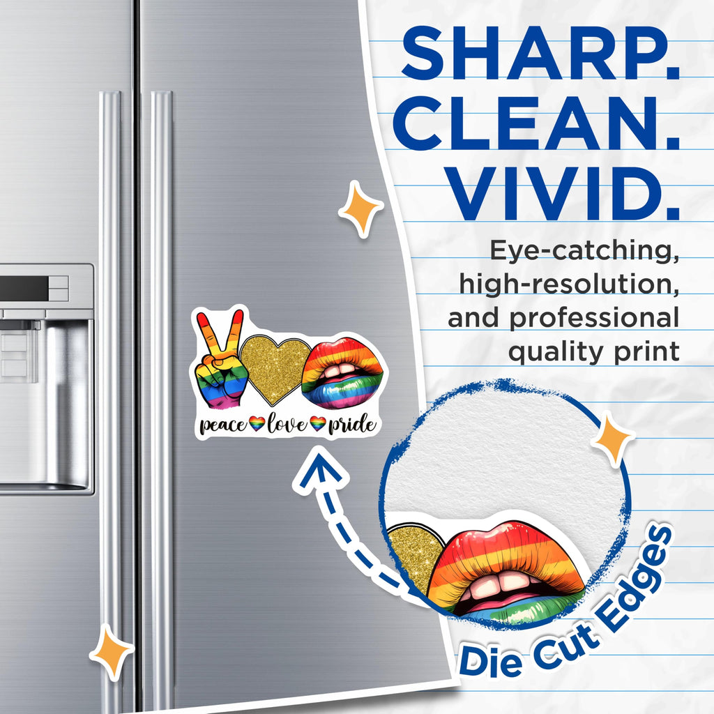 (2 Pack) Pride Magnets - Peace Love Pride - Rainbow LGBTQ Decor - 5" On Longest Side - Premium Magnet - for Cars, Refrigerators, Toolboxes, Lockers - Made in USA - MAG16711