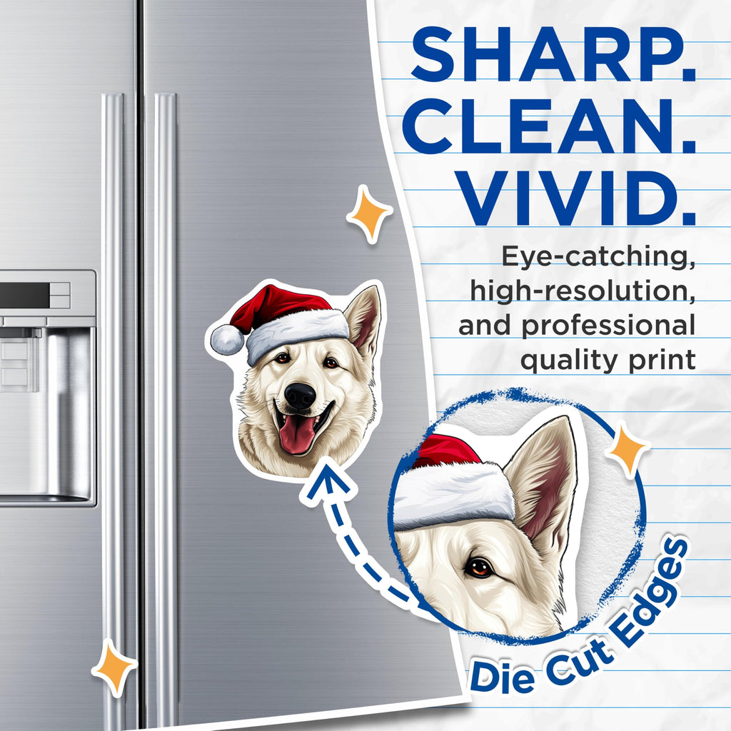 (2 Pack) White Husky Christmas Magnets - Santa Dog Refrigerator Decor - Holiday Pet Lover Present - Cute Animal Magnet - 5 Inches On Longest Side - Thick Durable Magnet - Made in USA - MAG28755
