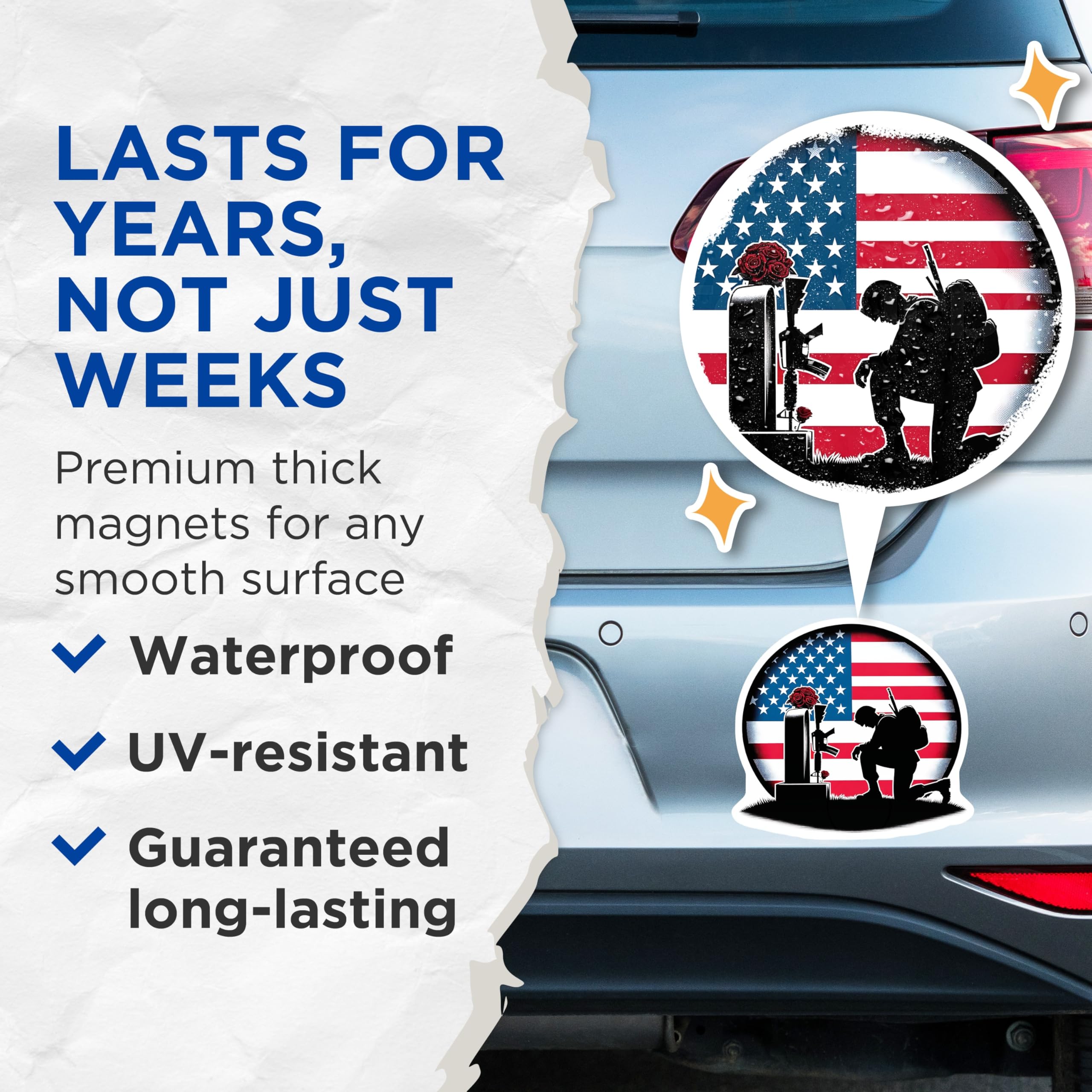 (2 Pack) Fallen Soldier Magnets - American Flag - Military Memorials - 5" On Longest Side - Premium Magnet - for Cars, Refrigerators, Toolboxes, Lockers - Made in USA - MAG14908