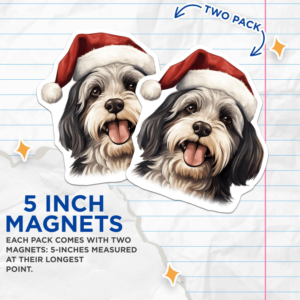 (2 Pack) Christmas Dog Magnets - Santa Hat Pet Decor - Holiday Fridge Magnets - 5 Inches On Longest Side - Thick Durable Magnet - Made in USA - MAG25334