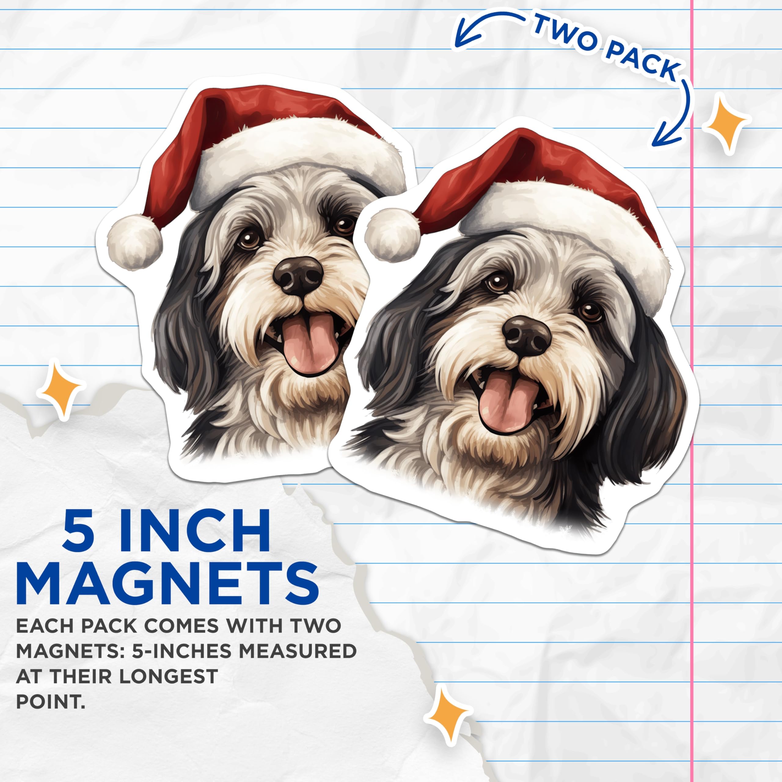 (2 Pack) Christmas Dog Magnets - Santa Hat Pet Decor - Holiday Fridge Magnets - 5 Inches On Longest Side - Thick Durable Magnet - Made in USA - MAG25334