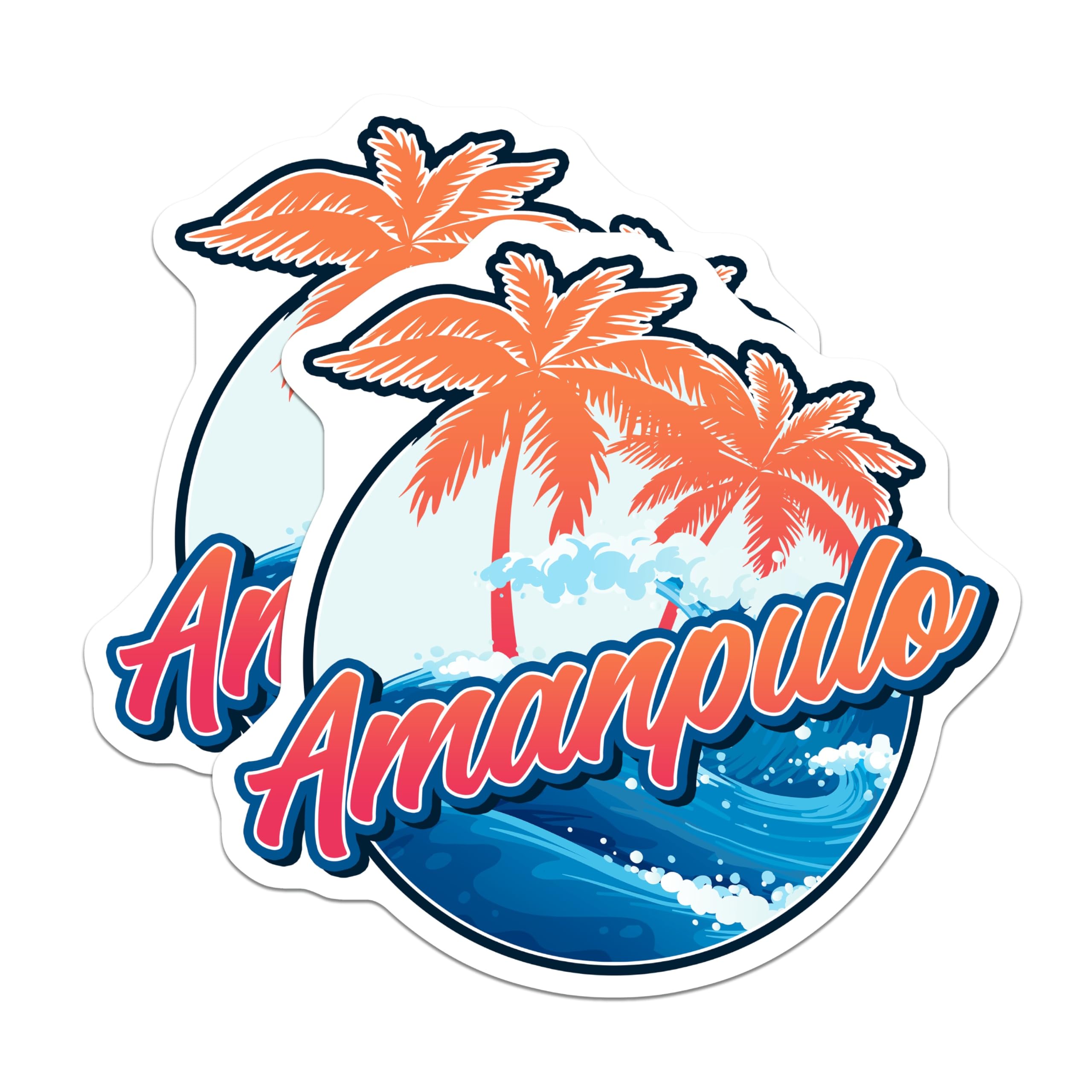(2 Pack) Amanpulo Stickers - Tropical Island - Beach Vacation - 5" On Longest Side - Sticks to Smooth Flat Surfaces - Made in USA - BMCS18971