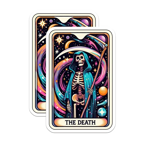 (2 Pack) Death Tarot Stickers - Tarot Card Stickers - Mystical Art Stickers - 5" On Longest Side - Sticks to Smooth Flat Surfaces - Made in USA - BMCS5384