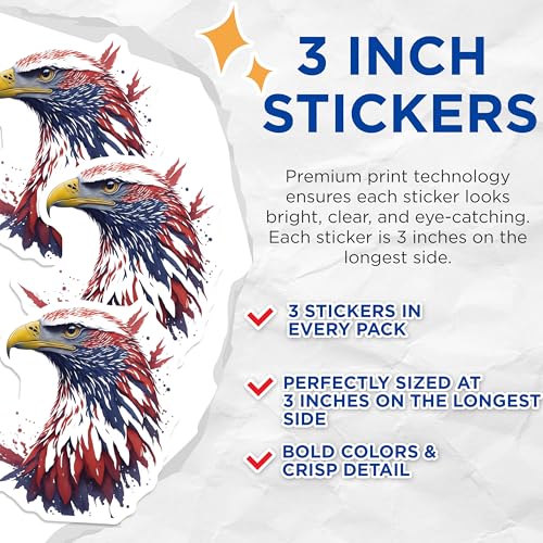 (3 Pack) Bald Eagle Decals - Patriotic Decals - USA Theme Decals- 3 Inches On Longest Side - Easy Peel & Apply - Made in USA - 3MCS5530
