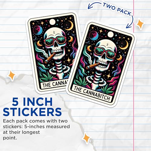 (2 Pack) Skull Stickers - Retro Halloween - Skeleton Smoking - Gothic Art Spooky Cool - 5" On Longest Side - Sticks to Smooth Flat Surfaces - Made in USA - BMCS5362
