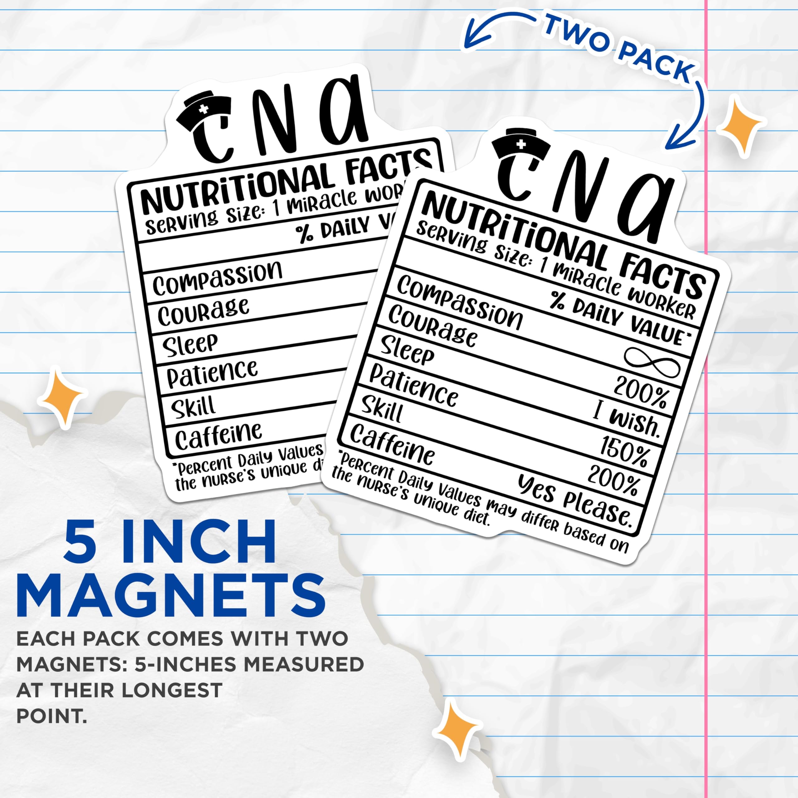 (2 Pack) CNA Nutritional Facts Magnets - Nurse Appreciation - Medical Worker Fridge Decor - 5" On Longest Side - Premium Magnet - for Cars, Refrigerators, Toolboxes, Lockers - Made in USA - MAG15667