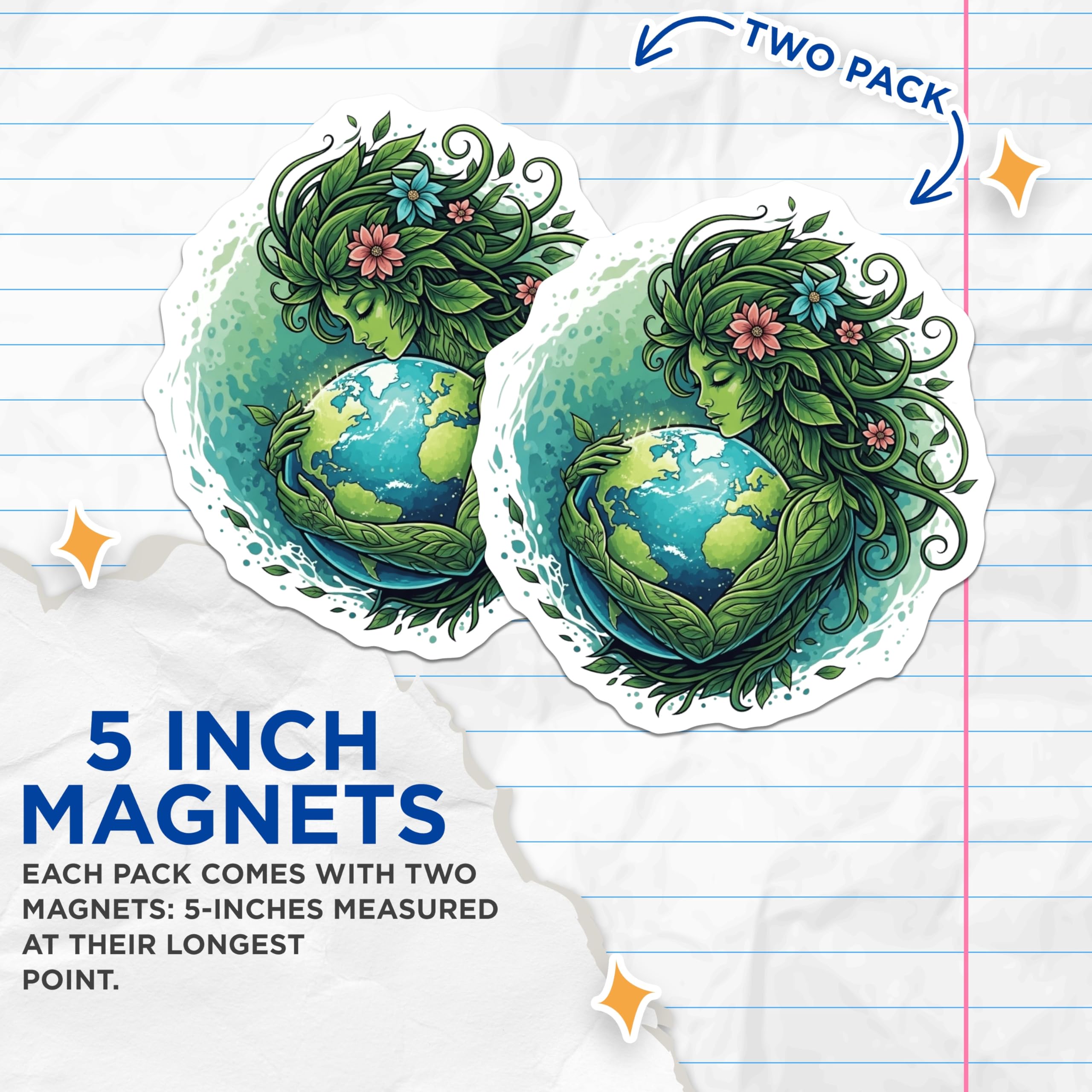 (2 Pack) Mother Earth Magnets - Gaia Planet Protector Art - Nature Goddess Home Decor - Environmental Awareness - 5 Inches On Longest Side - Thick Durable Magnet - Made in USA - MAG23132