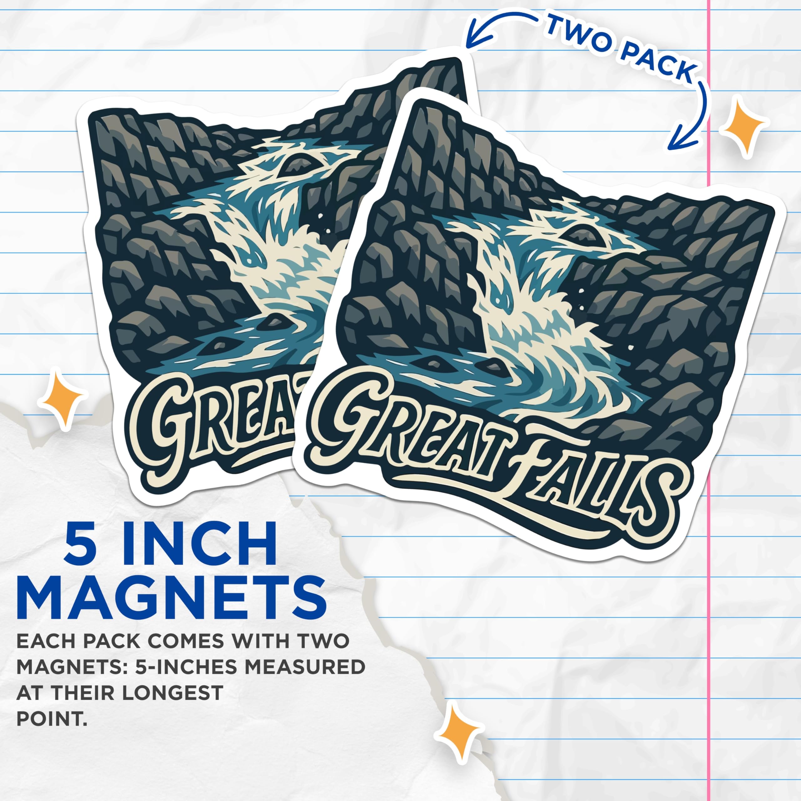 (2 Pack) Great Falls Magnets - Montana Waterfall Scenery Decor - Scenic River Mountain Landscape Souvenir - 5 Inches On Longest Side - Thick Durable Magnet - Made in USA - MAG19858