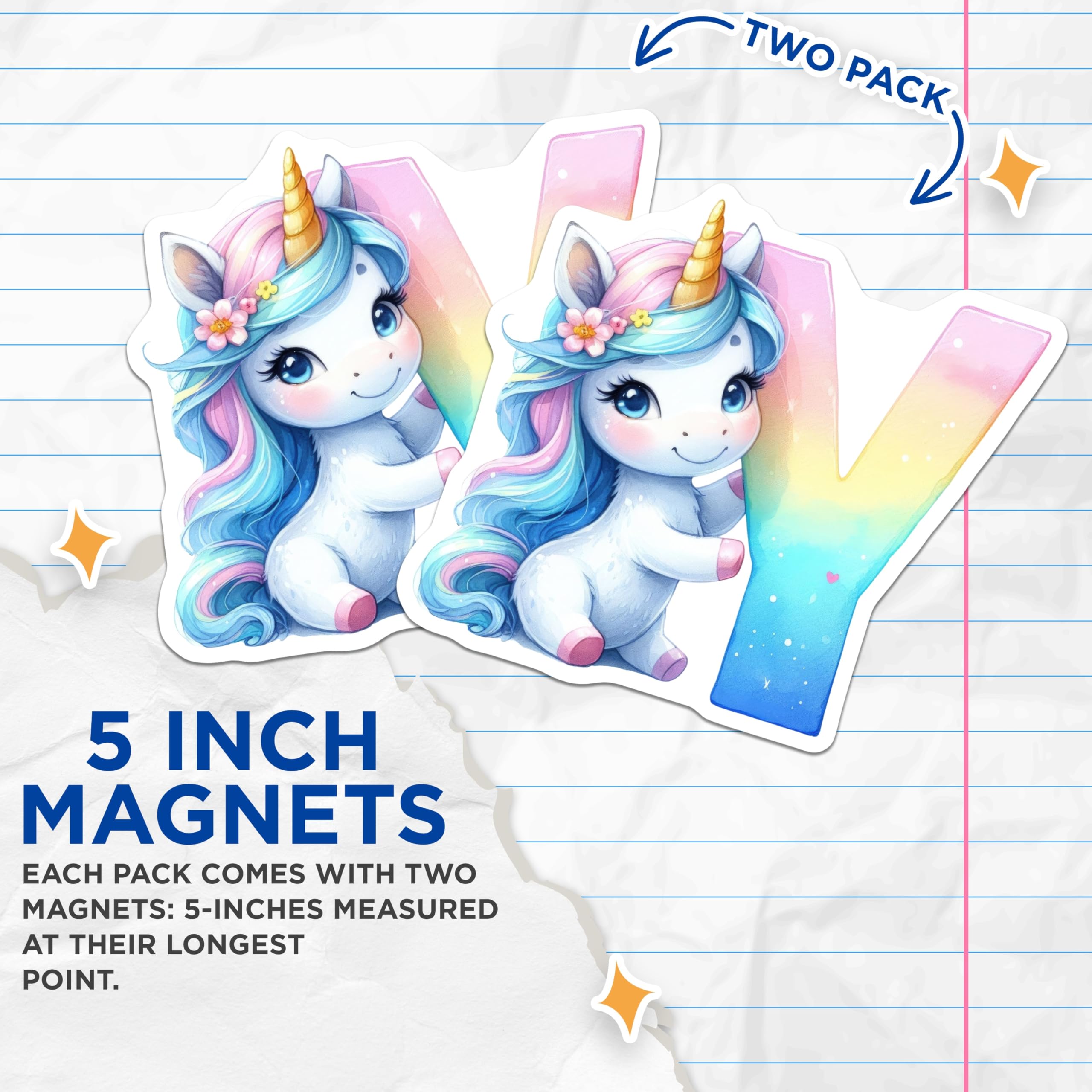 (2 Pack) Unicorn Letter Y Magnets - Initial Y Decor - Cute Animal Character - 5" On Longest Side - Premium Magnet - for Cars, Refrigerators, Toolboxes, Lockers - Made in USA - MAG16442