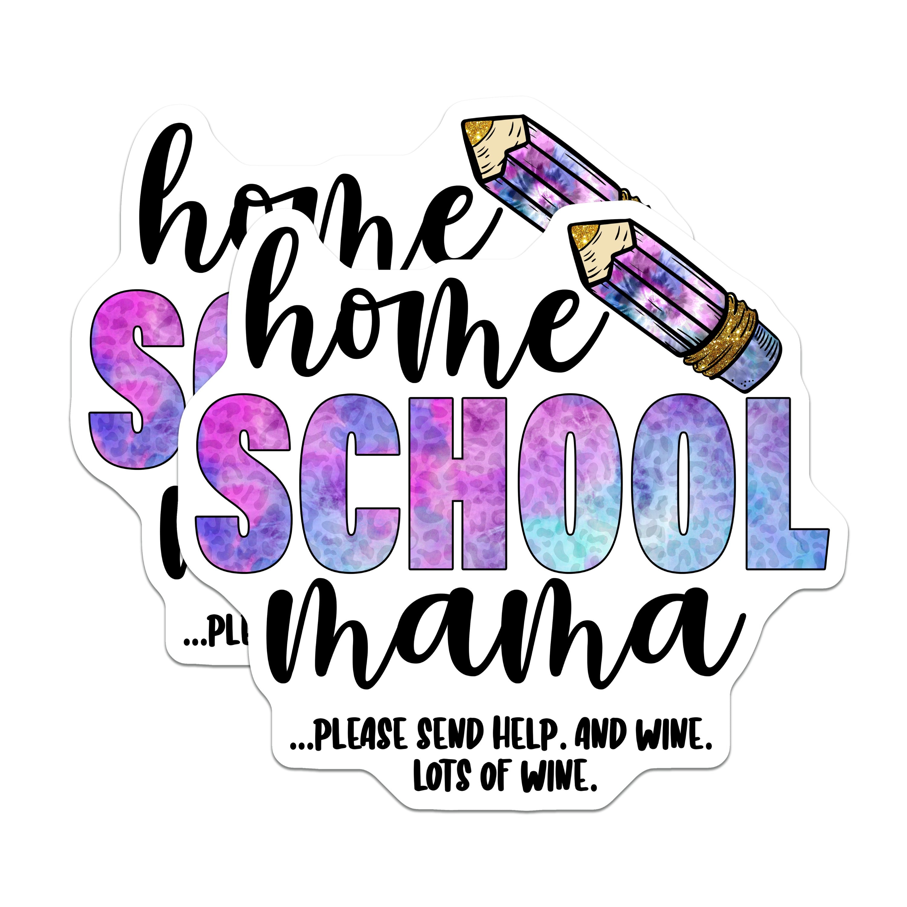(2 Pack) Homeschool Mama Magnets - Funny Mom Wine Refrigerator Decor - School Parent Humor - Educator Life Item - 5 Inches On Longest Side - Thick Durable Magnet - Made in USA - MAG37333