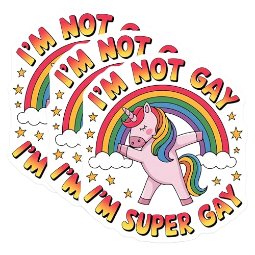 (3 Pack) Rainbow Unicorn Decals - LGBT Pride Stickers - Super Gay Rainbow Decal - 3 Inches On Longest Side - Easy Peel & Apply - Made in USA - 3MCS7703