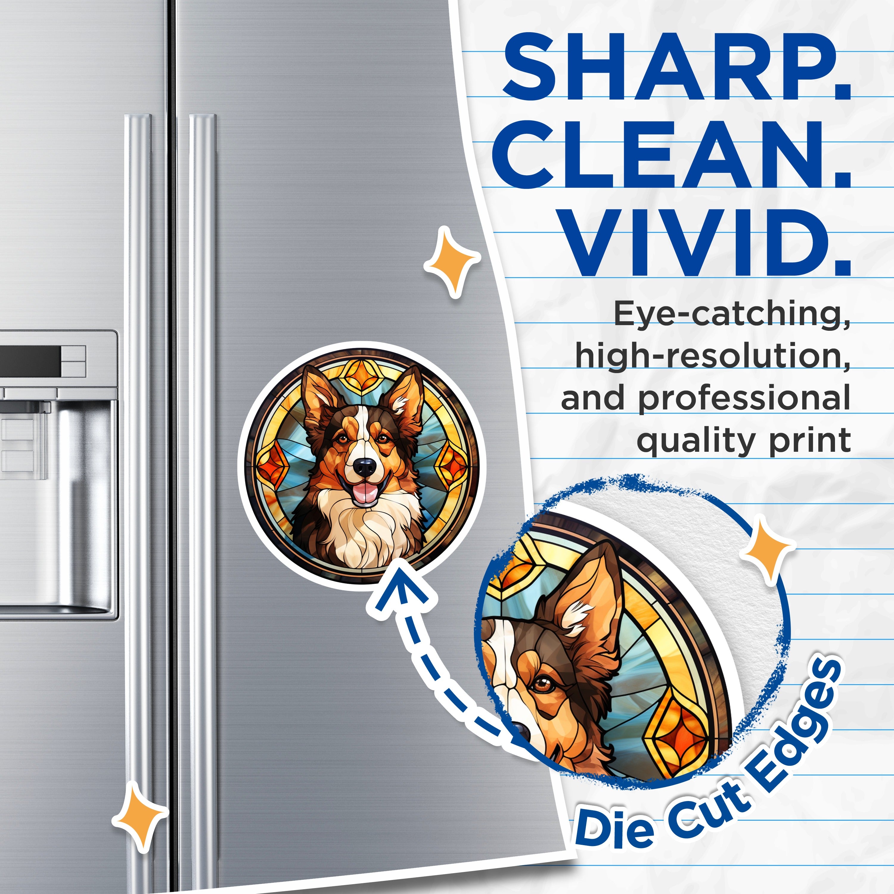 (2 Pack) Corgi Stained Glass Magnets - Dog Lover Decor - Pet Portrait Fridge Decor - 5 Inches On Longest Side - Thick Durable Magnet - Made in USA - MAG36061