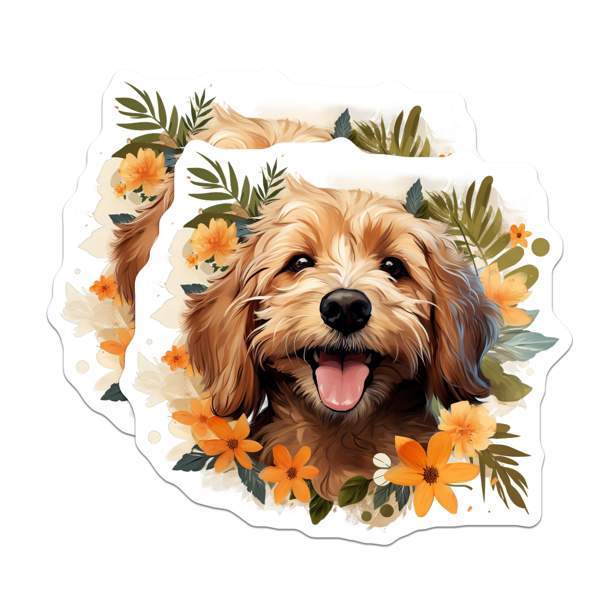 (2 Pack) Adorable Golden Doodle Puppy Magnets - Watercolor Floral Dog Art - Happy Pet Lover Fridge Locker Home Decor - 5 Inches On Longest Side - Thick Durable Magnet - Made in USA - MAG24407