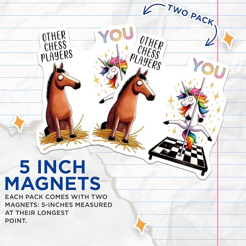 (2 Pack) Funny Animal Magnets - Humorous Chess Magnets - Unicorn and Horse Magnets - 5" On Longest Side - for Cars, Refrigerators, Toolboxes, Lockers - Made in USA BMCS3186