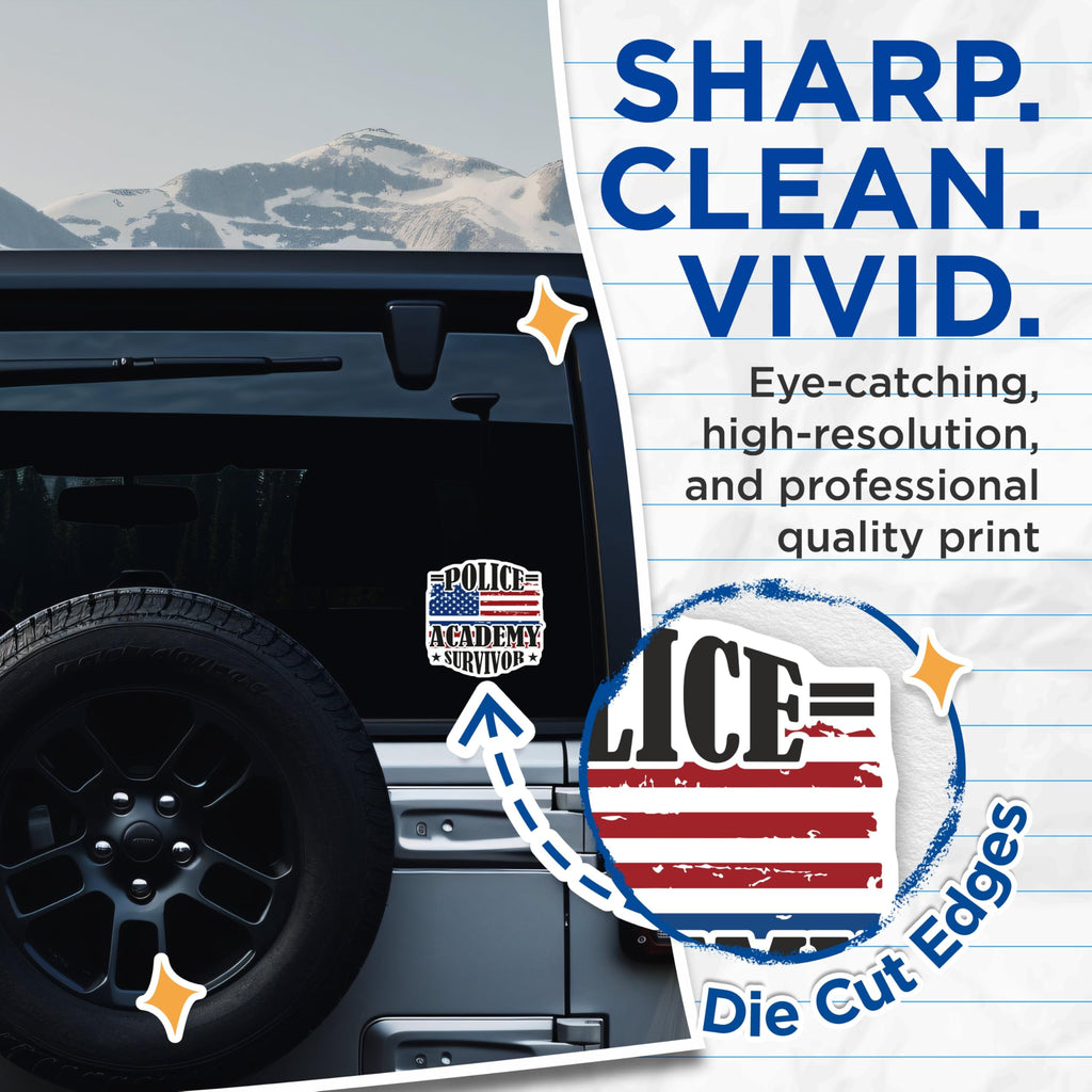 (2 Pack) Police Academy Survivor Stickers - Police Academy Graduation Gifts - 5" On Longest Side - Sticks to Smooth Flat Surfaces - Made in USA - BMCS9151 - BMCS9151