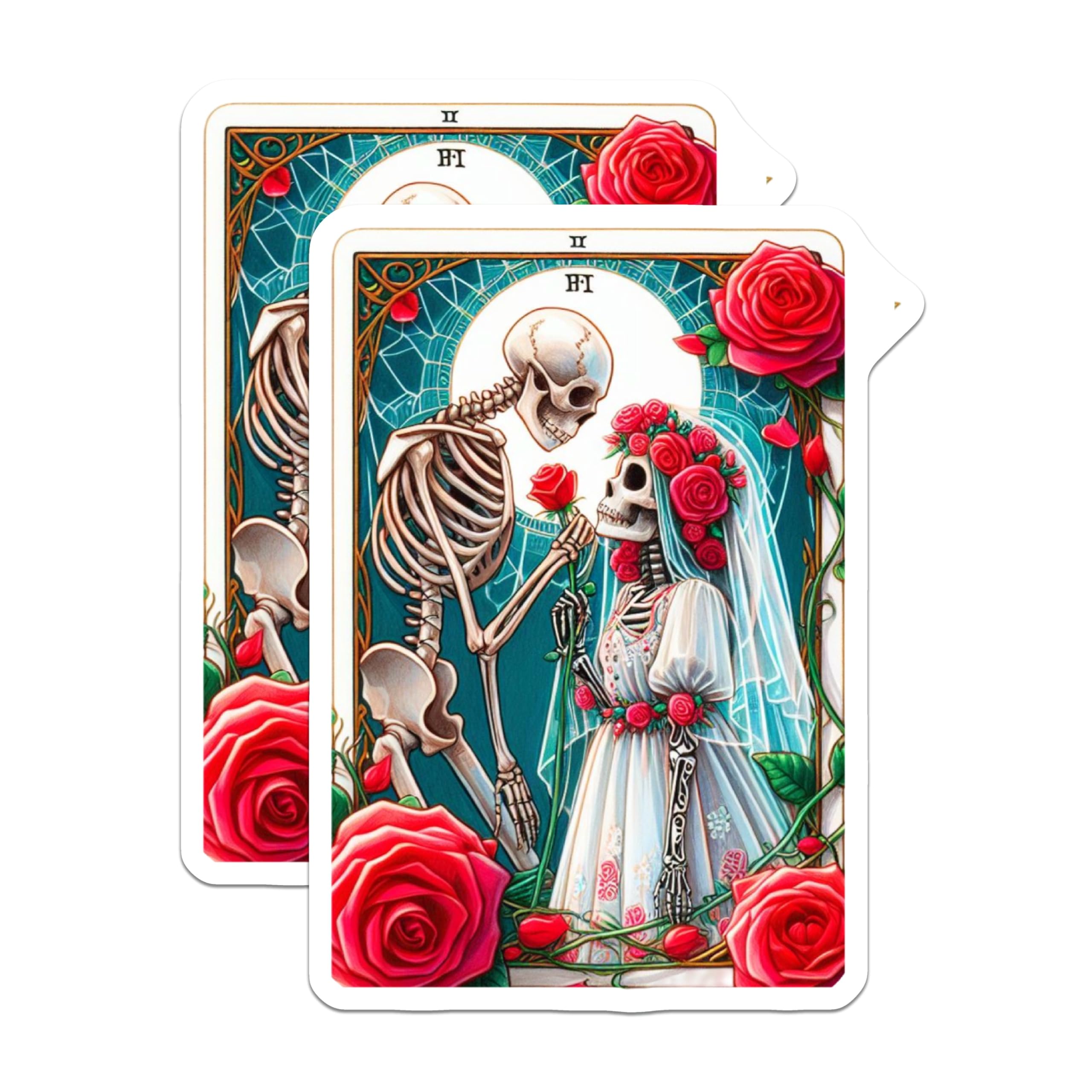 (2 Pack) Skeleton Wedding Magnets - Romantic Gothic Tarot Card Lovers Design - Eternal Love Calavera Couple Decor - 5 Inches On Longest Side - Thick Durable Magnet - Made in USA - MAG23014