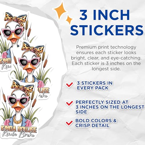 (3 Pack) Kinda Boujee Decals - Kinda Broke - Duck with Sunglasses - 3 Inches On Longest Side - Easy Peel & Apply - Made in USA - 3MCS8483