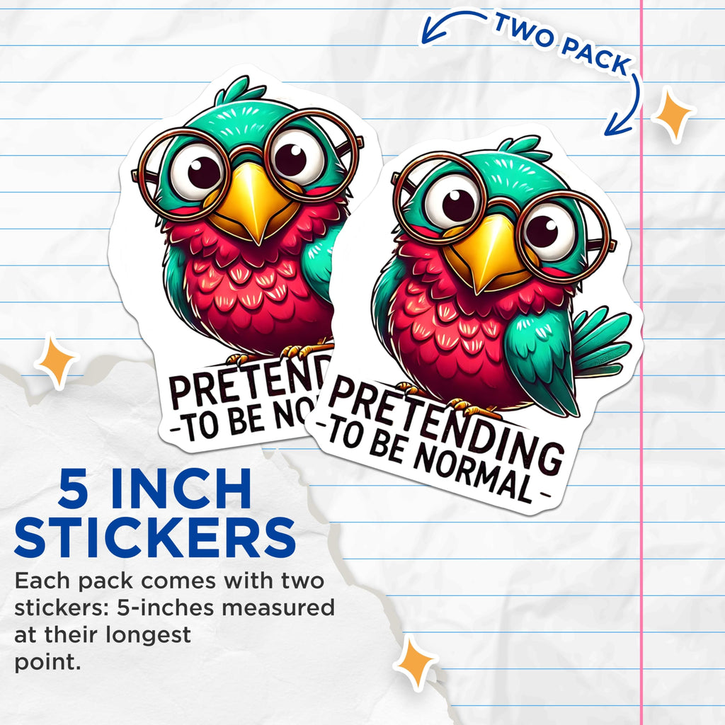 (2 Pack) Funny Bird Stickers - Nerd Bird - Pretending to Be Normal Decals - 5" On Longest Side - Sticks to Smooth Flat Surfaces - Made in USA - BMCS15978