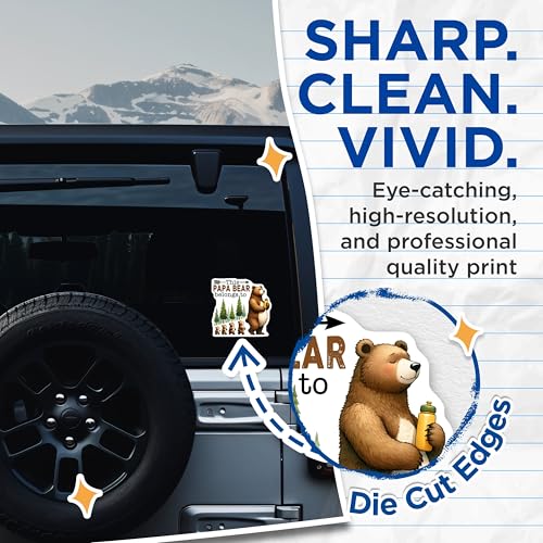(2 Pack) Papa Bear Stickers - Funny Bear Dad Stickers - Bear Family Decals - 5" On Longest Side - Sticks to Any Smooth Flat Surface - Made in USA - BMCS3242