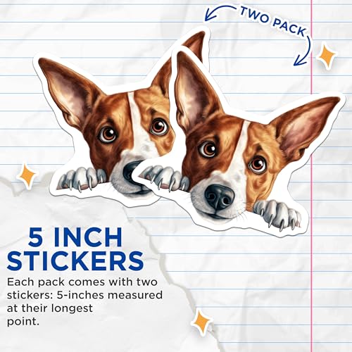 (2 Pack) Adorable Dog Face Stickers - Cute Pet Stickers - Animal Lover Stickers - 5" On Longest Side - Sticks to Smooth Flat Surfaces - Made in USA - BMCS9852