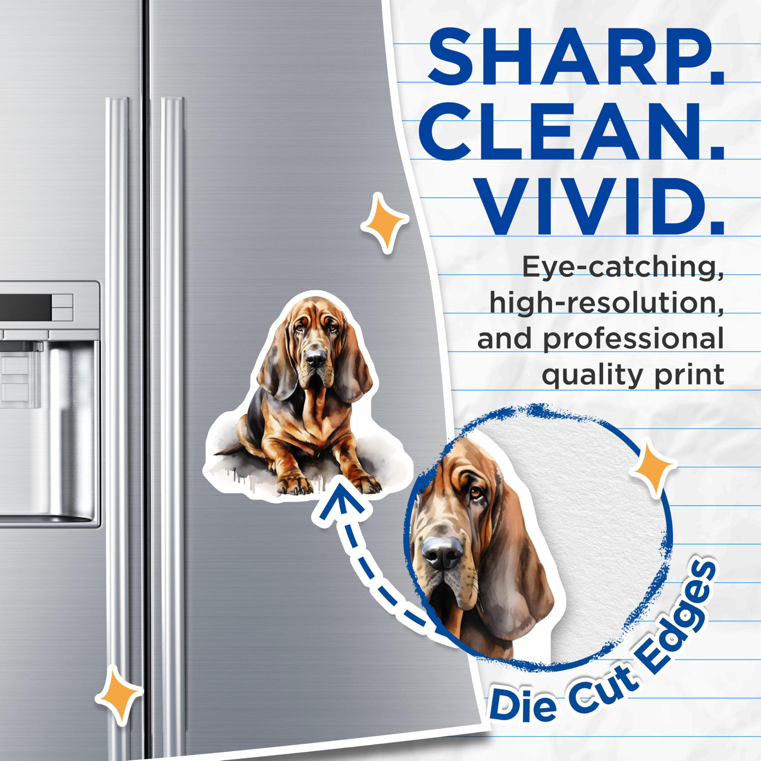 (2 Pack) Bloodhound Dog Magnets - Watercolor Pet Lover - Hound Dog Art Fridge Decor - 5 Inches On Longest Side - Thick Durable Magnet - Made in USA - MAG25697