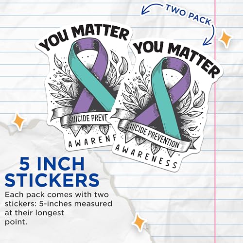 (2 Pack) You Matter Stickers - Suicide Prevention Awareness Stickers - Inspirational Mental Health Stickers - 5" On Longest Side - Sticks to Smooth Flat Surfaces - Made in USA - BMCS6247